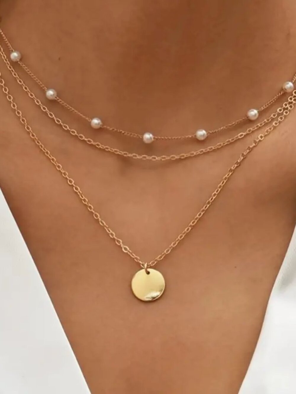 Gold Plated Layering Pearl Necklace
